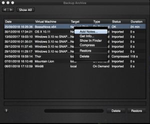 Backup Archive - context menu - add notes