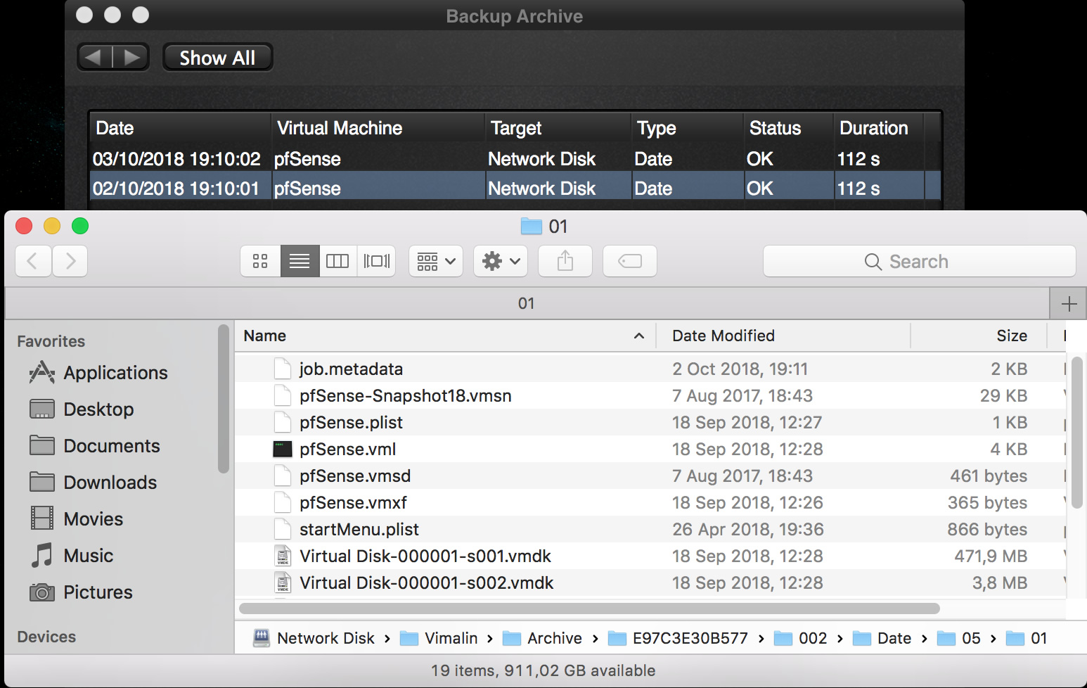 Backup Archive, Show in Finder in action