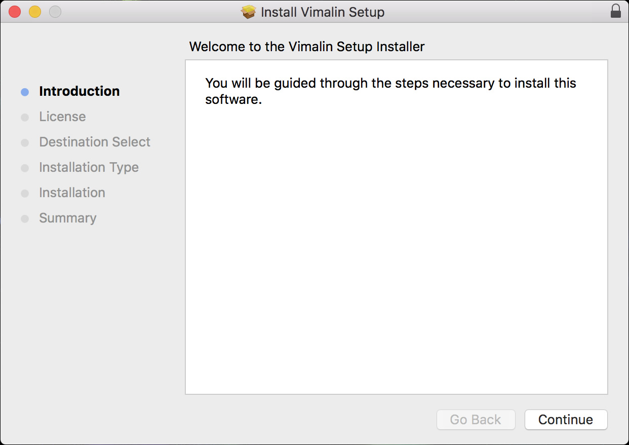 Vimalin Installer - Welcome page