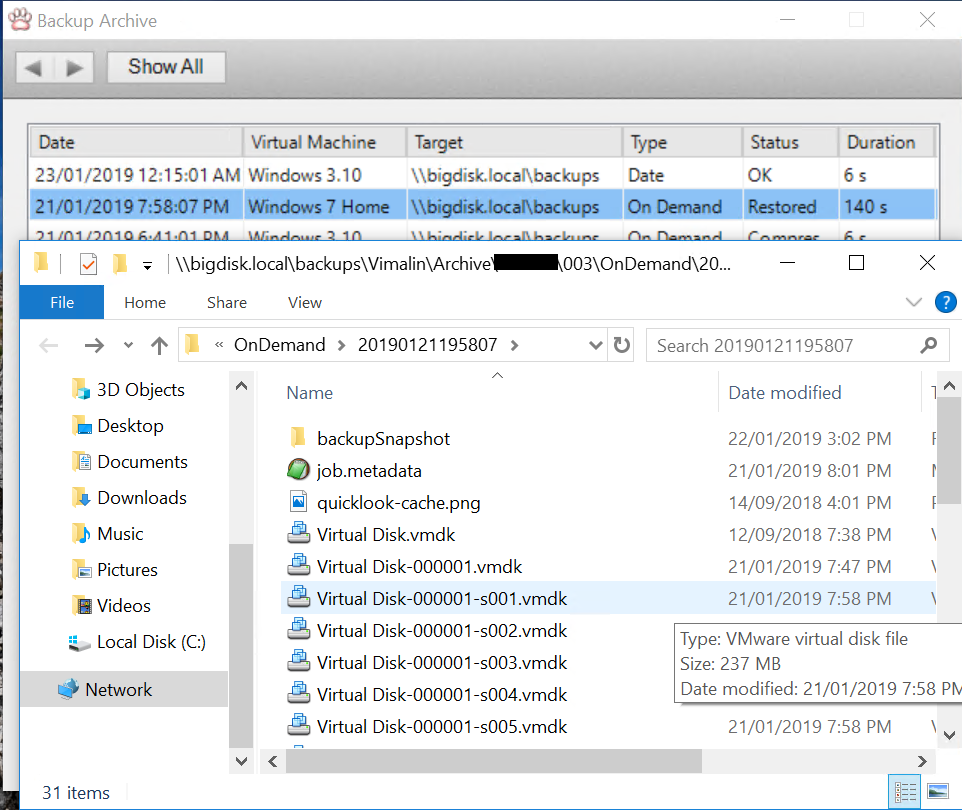 Backup Archive, Open Containing Folder in action
